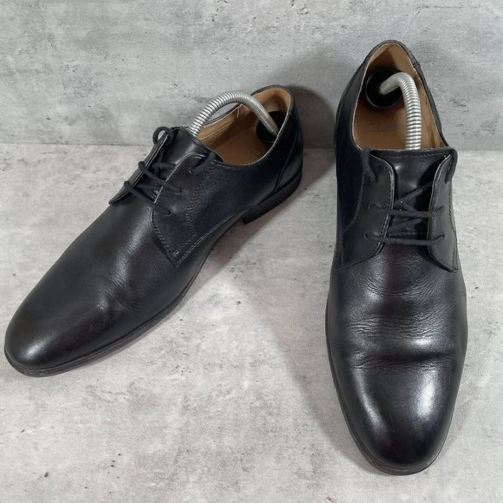 CLARKS Collection Oxford‎ Mens Sz 9.5M Shoes Black Leather Cap Toe Lace Up 16760